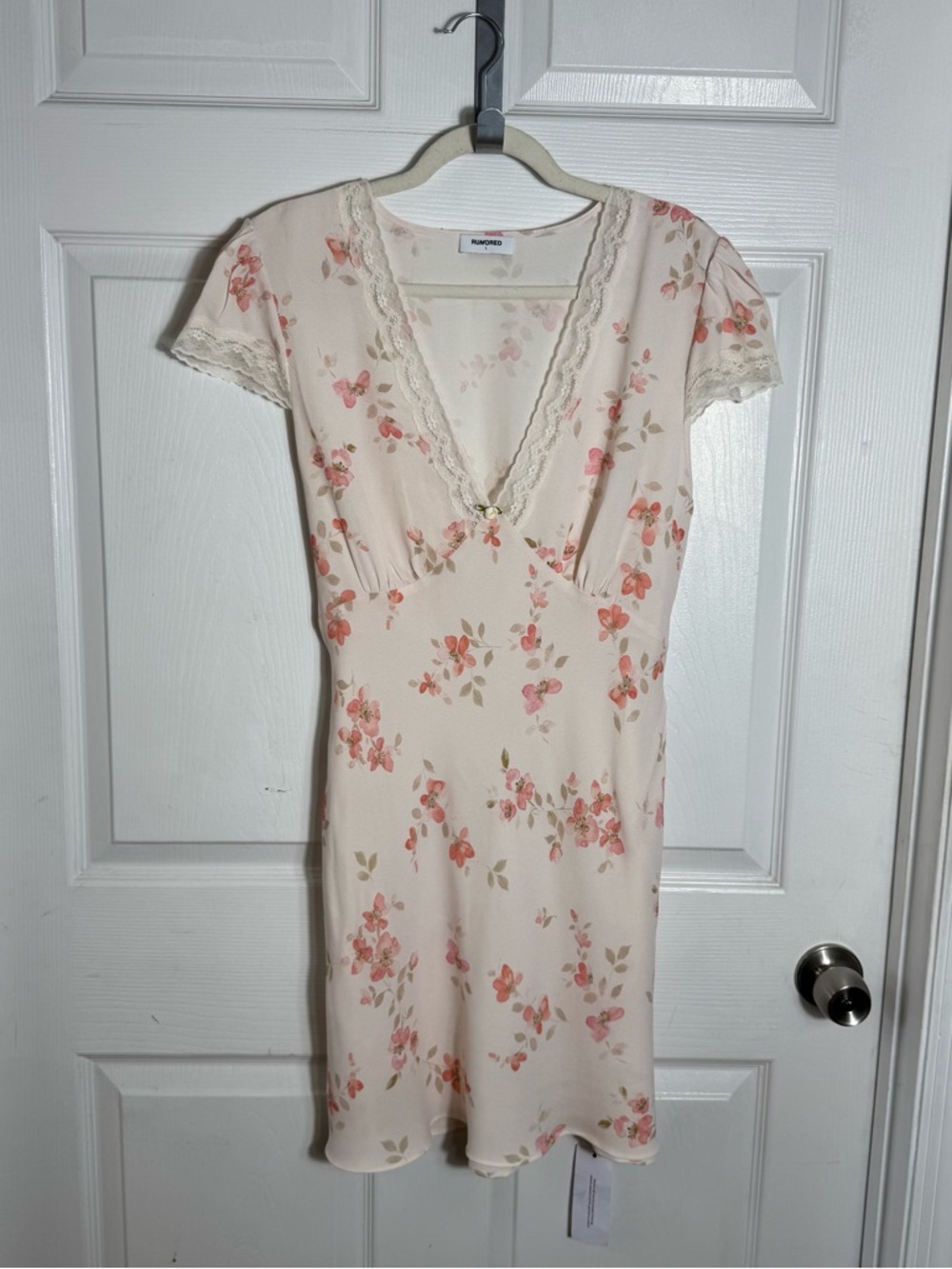 Rumored Floral Lace Trim Mini Dress Coquette Cottagecore‎ L NWOT - Picture 9 of 9